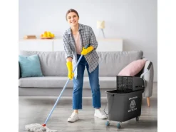 HOMCOM Putzwagen mit Wischmopp Kunststoff Schwarz 60L x 27B x 70,5H cm* Reinigung