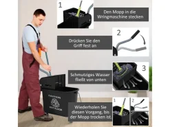 HOMCOM Putzwagen mit Wischmopp Kunststoff Schwarz 60L x 27B x 70,5H cm* Reinigung