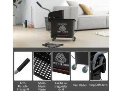 HOMCOM Putzwagen mit Wischmopp Kunststoff Schwarz 60L x 27B x 70,5H cm* Reinigung