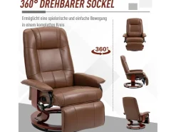 HOMCOM Relaxsessel Drehbar mit Liegefunktion Fußstütze Armlehne Kunstleder Braun* Sessel