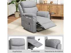 HOMCOM Relaxsessel Elektrisch mit Aufstehhilfe 5 Massagemodi Liegefunktion für Wohnzimmer Grau* Sessel