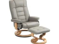 HOMCOM Relaxsessel mit Hocker Drehbar mit Liegefunktion Belatbar Kunstleder Grau* Sessel
