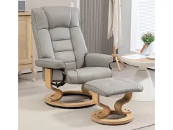 HOMCOM Relaxsessel mit Hocker Drehbar mit Liegefunktion Belatbar Kunstleder Grau* Sessel