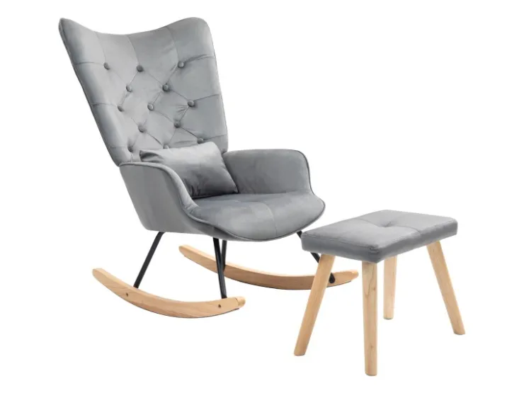 HOMCOM Schaukelsessel mit Hocker Samt Dunkelgrau 66L x 96B x 101H cm* Hocker