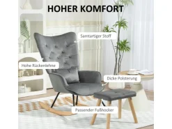 HOMCOM Schaukelsessel mit Hocker Samt Dunkelgrau 66L x 96B x 101H cm* Hocker