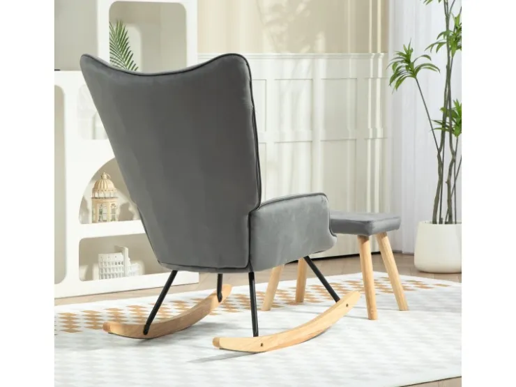 HOMCOM Schaukelsessel mit Hocker Samt Dunkelgrau 66L x 96B x 101H cm* Hocker