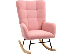 HOMCOM Schaukelstuhl mit Armlehne Teddysamt Rosa 94L x 70B x 100H cm* Sessel