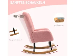 HOMCOM Schaukelstuhl mit Armlehne Teddysamt Rosa 94L x 70B x 100H cm* Sessel