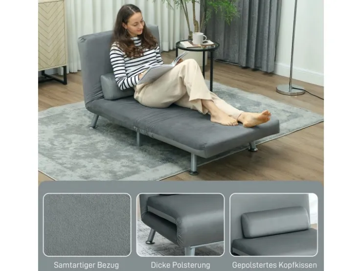 HOMCOM Schlafsessel Klappsessel mit Bettfunktion Rückenkissen* Kissen
