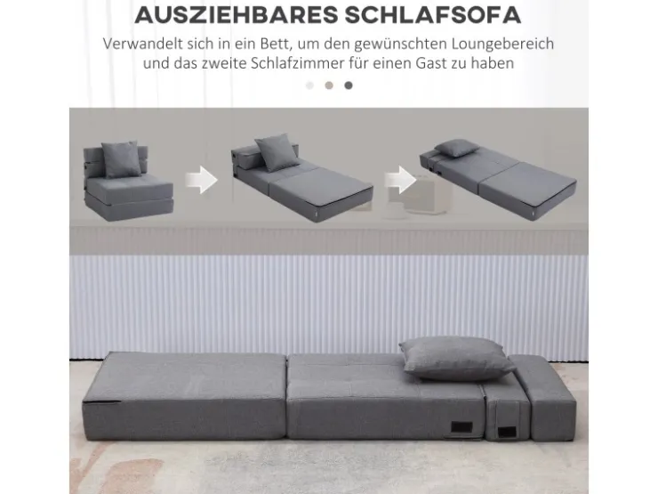HOMCOM Schlafsessel Klappbar 2-in-1 mit Bettfunktion Kissen