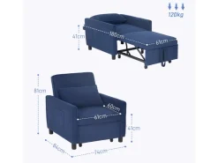 HOMCOM Schlafsessel Polyester Eukalyptusholz 74L x 84B x 81H cm