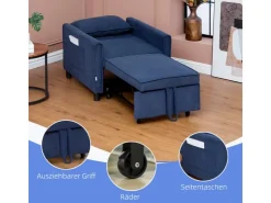 HOMCOM Schlafsessel Polyester Eukalyptusholz 74L x 84B x 81H cm