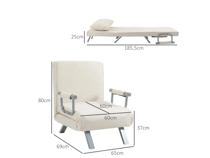 HOMCOM Schlafsofa mit Armlehne 3-in-1 Multifunktion 65 x 69 x 80 cm