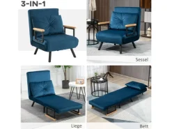 HOMCOM Schlafsofa mit Rückenkissen Stahl Polyester Blau 63L x 73B x 81H cm* Sofas