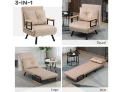 HOMCOM Schlafsofa mit Rückenkissen Stahl Polyester Beige 63L x 73B x 81H cm* Sofas