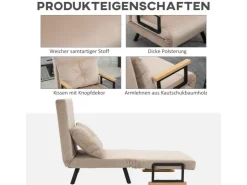 HOMCOM Schlafsofa mit Rückenkissen Stahl Polyester Beige 63L x 73B x 81H cm* Sofas