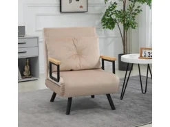 HOMCOM Schlafsofa mit Rückenkissen Stahl Polyester Beige 63L x 73B x 81H cm* Sofas
