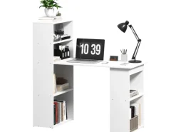 HOMCOM Schreibtisch mit Regal Laptoptisch Büroregal Weiß 120 x 55 x 120 cm