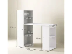 HOMCOM Schreibtisch mit Regal Laptoptisch Büroregal Weiß 120 x 55 x 120 cm