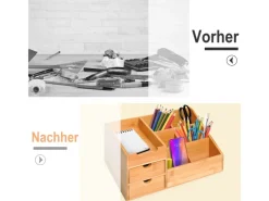 HOMCOM Schreibtisch-Organiser Bambus Natur L33 x B20,5 x H15,5 cm