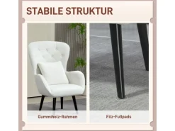 HOMCOM Sessel mit Holzbeine Polyester Weiß 88L x 75B x 106H cm* Kissenbezüge