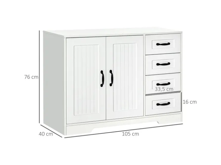 HOMCOM Sideboard mit 4 Schubladen Verstellbarem Einlegeboden Weiß 105 x 40 x 76 cm* Sideboards