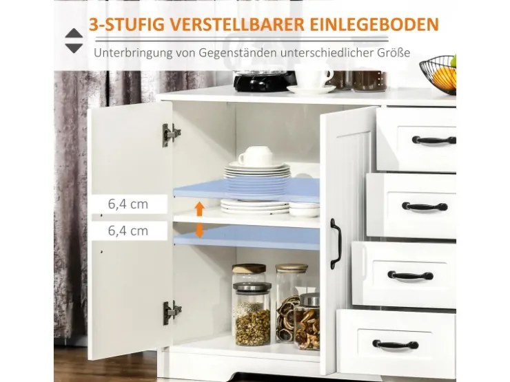 HOMCOM Sideboard mit 4 Schubladen Verstellbarem Einlegeboden Weiß 105 x 40 x 76 cm* Sideboards