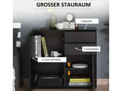 HOMCOM Sideboard mit Schublade Spanplatte MDF Schwarz 79L x 36B x 74H cm