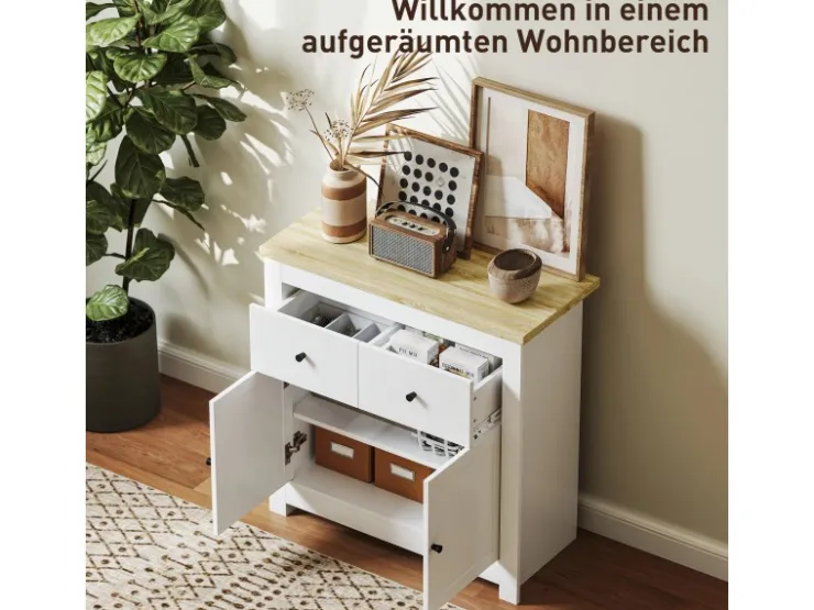 HOMCOM Sideboard Spanplatte 79L x 35B x 80H cm Weiß