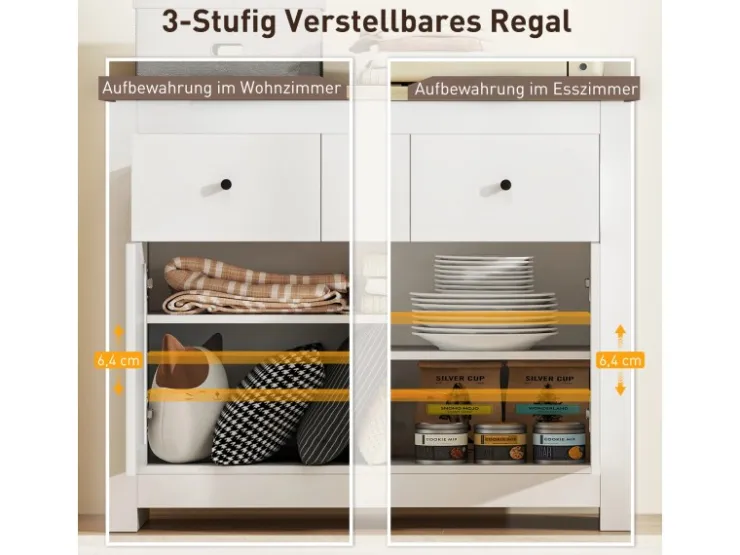 HOMCOM Sideboard Spanplatte 79L x 35B x 80H cm Weiß