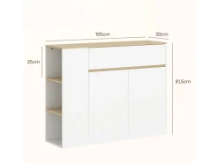 HOMCOM Sideboard Spanplatte MDF 105L x 30B x 81,5H cm Weiß* Aufbewahrung|Kommode