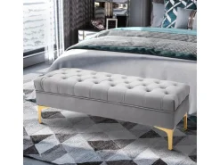 HOMCOM Sitzbank mit Erhöhten Beinen Schlafzimmer Samt Hellgrau 118 x 45 x 42 cm