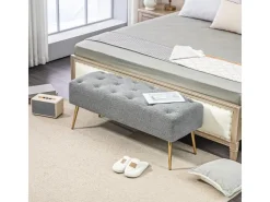 HOMCOM Sitzbank mit Lammwolle-Optik Knopfheftung Stahlbeine 112 x 41 x 46cm Grau* Sitzbänke