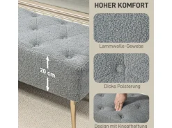 HOMCOM Sitzbank mit Lammwolle-Optik Knopfheftung Stahlbeine 112 x 41 x 46cm Grau* Sitzbänke
