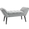 HOMCOM Sitzbank mit Samtoptik für Schlafzimmer Gummiholz Hellgrau 114 x 46 x 56 cm* Sitzbänke