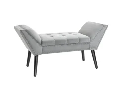 HOMCOM Sitzbank mit Samtoptik für Schlafzimmer Gummiholz Hellgrau 114 x 46 x 56 cm* Sitzbänke