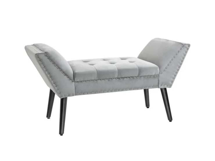 HOMCOM Sitzbank mit Samtoptik für Schlafzimmer Gummiholz Hellgrau 114 x 46 x 56 cm* Sitzbänke
