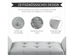HOMCOM Sitzbank mit Samtoptik für Schlafzimmer Gummiholz Hellgrau 114 x 46 x 56 cm* Sitzbänke