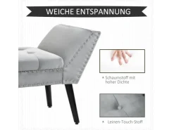 HOMCOM Sitzbank mit Samtoptik für Schlafzimmer Gummiholz Hellgrau 114 x 46 x 56 cm* Sitzbänke