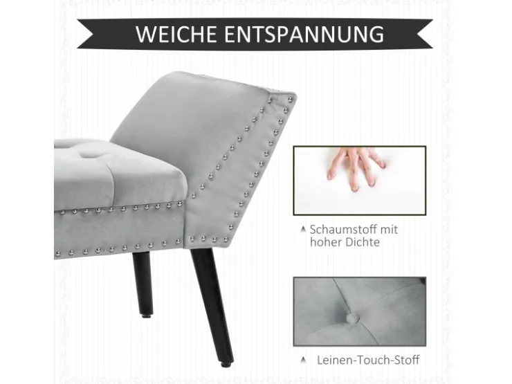 HOMCOM Sitzbank mit Samtoptik für Schlafzimmer Gummiholz Hellgrau 114 x 46 x 56 cm* Sitzbänke