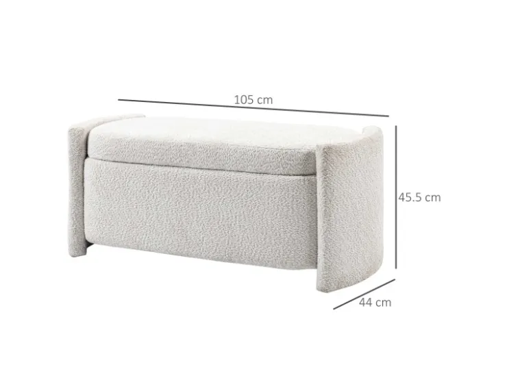 HOMCOM Sitzbank mit Stauraum Deckel Samtoptik für Wohnzimmer Creme 105 x 44 x 45,5 cm* Sitzbänke