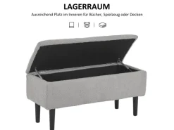 HOMCOM Sitzbank mit Stauraum Klappdeckel Samtoptik Grau 95 x 38 x 45 cm