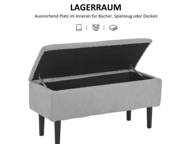 HOMCOM Sitzbank mit Stauraum Klappdeckel Samtoptik Grau 95 x 38 x 45 cm