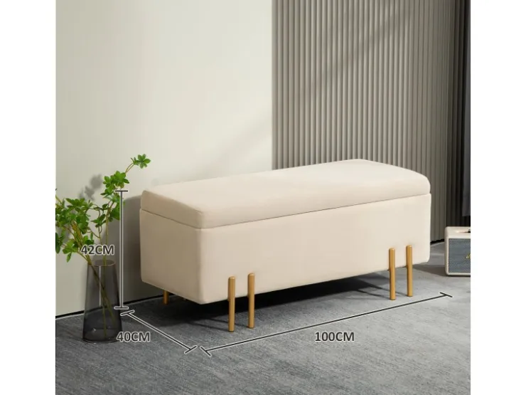 HOMCOM Sitzbank mit Stauraum Samt Holz 100L x 40B x 42H cm* Sitzbänke