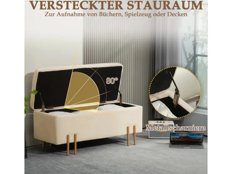 HOMCOM Sitzbank mit Stauraum Samt Holz 100L x 40B x 42H cm* Sitzbänke