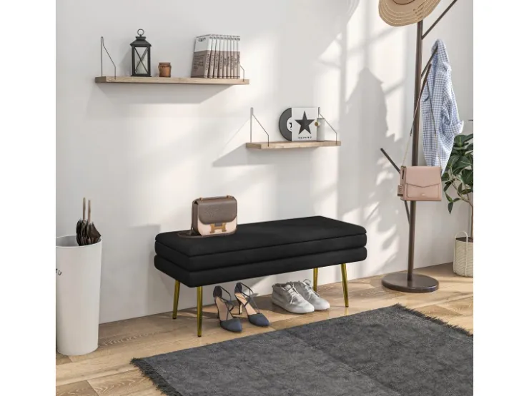 HOMCOM Sitzbank Polsterbank mit Stauraum Samtoptik 100 x 37 x 42 cm* Sitzbänke