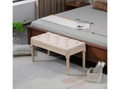 HOMCOM Sitzbank Vintage mit Knöpfen Leinenoptik 80 x 40 x 43cm Beige* Sitzbänke