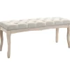 HOMCOM Sitzbank Vintage Schlafzimmer Gummiholz Leinen Beige 110 x 40 x 48 cm