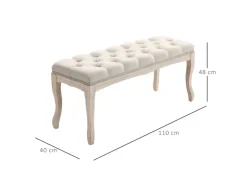 HOMCOM Sitzbank Vintage Schlafzimmer Gummiholz Leinen Beige 110 x 40 x 48 cm