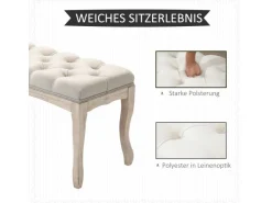 HOMCOM Sitzbank Vintage Schlafzimmer Gummiholz Leinen Beige 110 x 40 x 48 cm